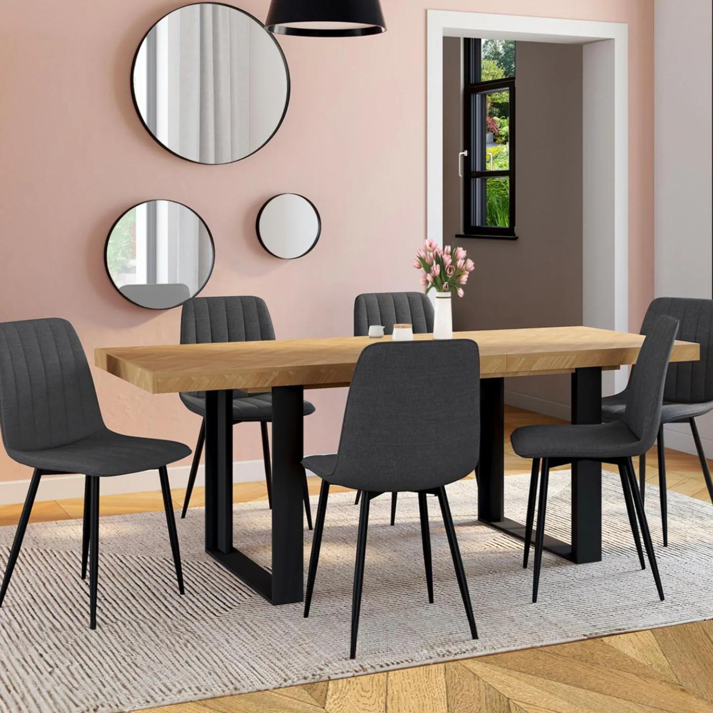 6 chaises en tissu gris foncé*IDMarket Outlet