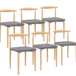 6 chaises imitation bois et tissu gris clair*IDMarket Online