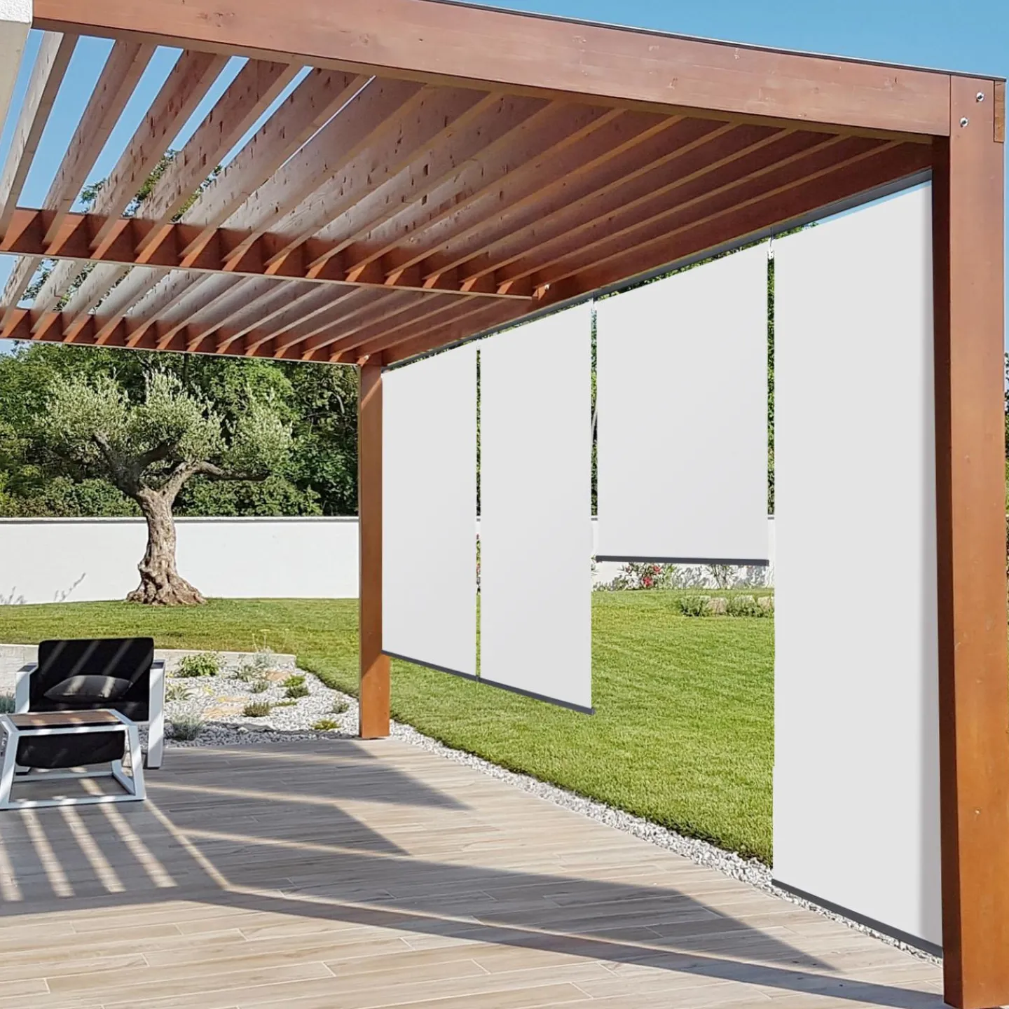 3 stores enrouleurs blancs 225 cm pour pergola*IDMarket New