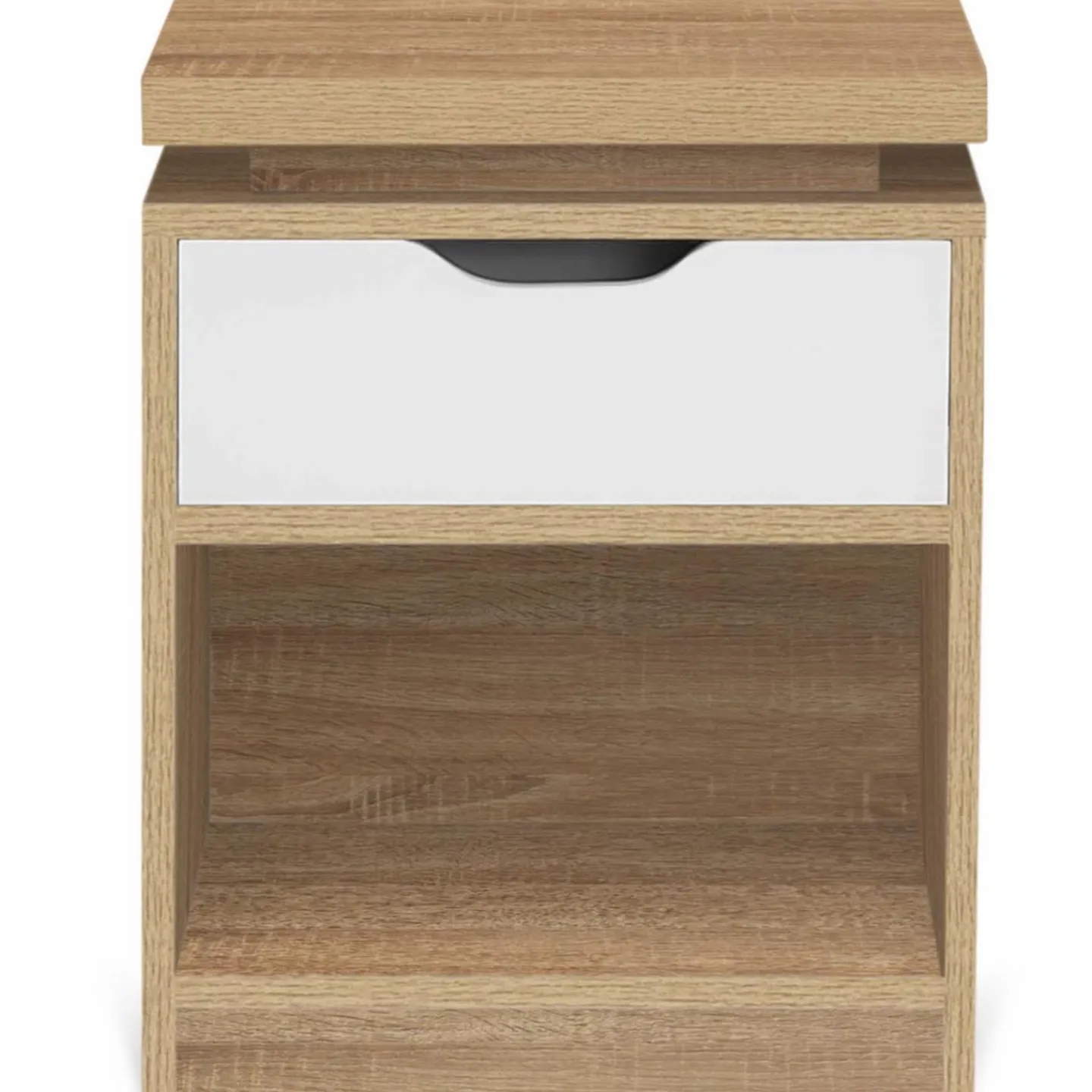 2 tables de chevet à LEDS tiroir et niche bois façon hêtre et blanc*IDMarket