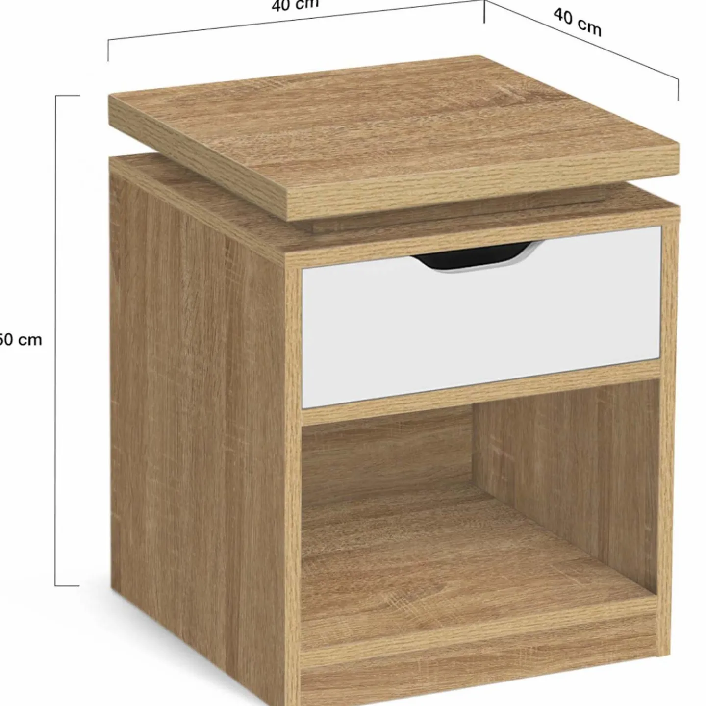 2 tables de chevet à LEDS tiroir et niche bois façon hêtre et blanc*IDMarket