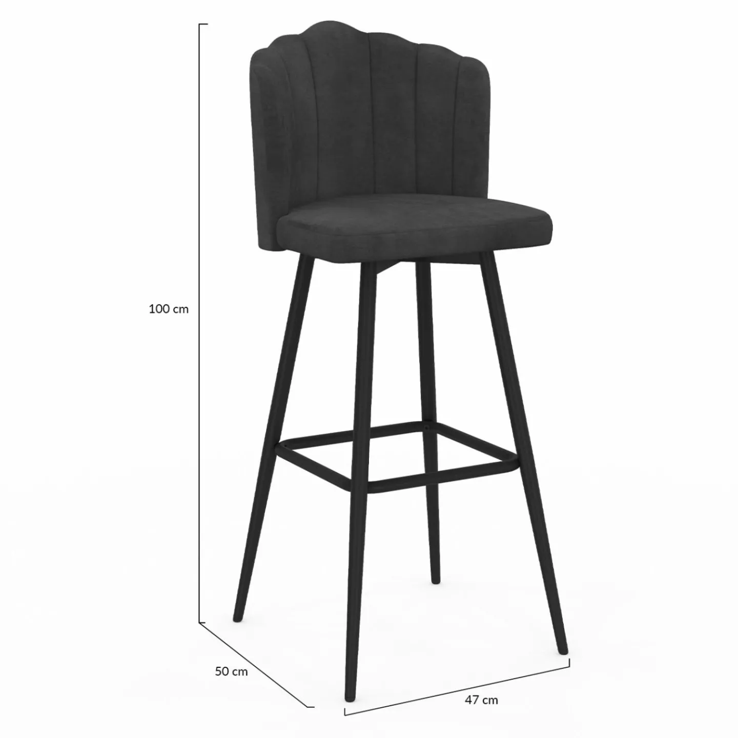 2 tabourets coquillages en velours gris anthracite*IDMarket Online
