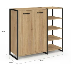 Armoire à chaussures design industriel 12 paires 2 portes et 4 étagères*IDMarket Online