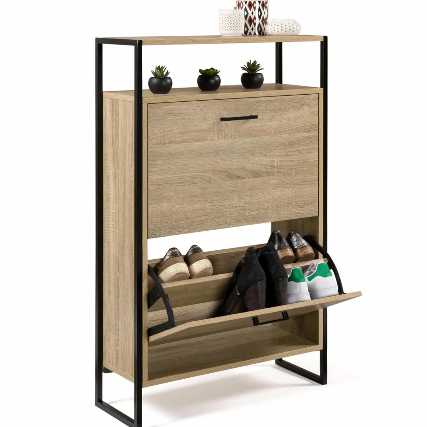 Armoire à chaussures industrielle avec étagère bois et métal*IDMarket Online