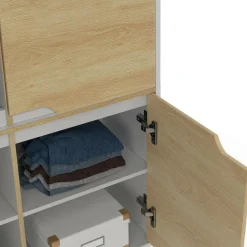 Armoire de rangement scandinave avec 4 portes blanc et bois*IDMarket Online