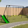 Balançoire 3 agrès portique avec 2 balançoires, 1 face à face et toboggan*IDMarket Discount