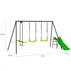 Balançoire 3 agrès portique avec 2 balançoires, 1 face à face et toboggan*IDMarket Discount