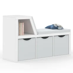Bibliothèque banc blanche bacs en tissu*IDMarket Outlet