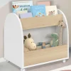 Bibliothèque enfant sur roulettes hêtre et blanc*IDMarket Online