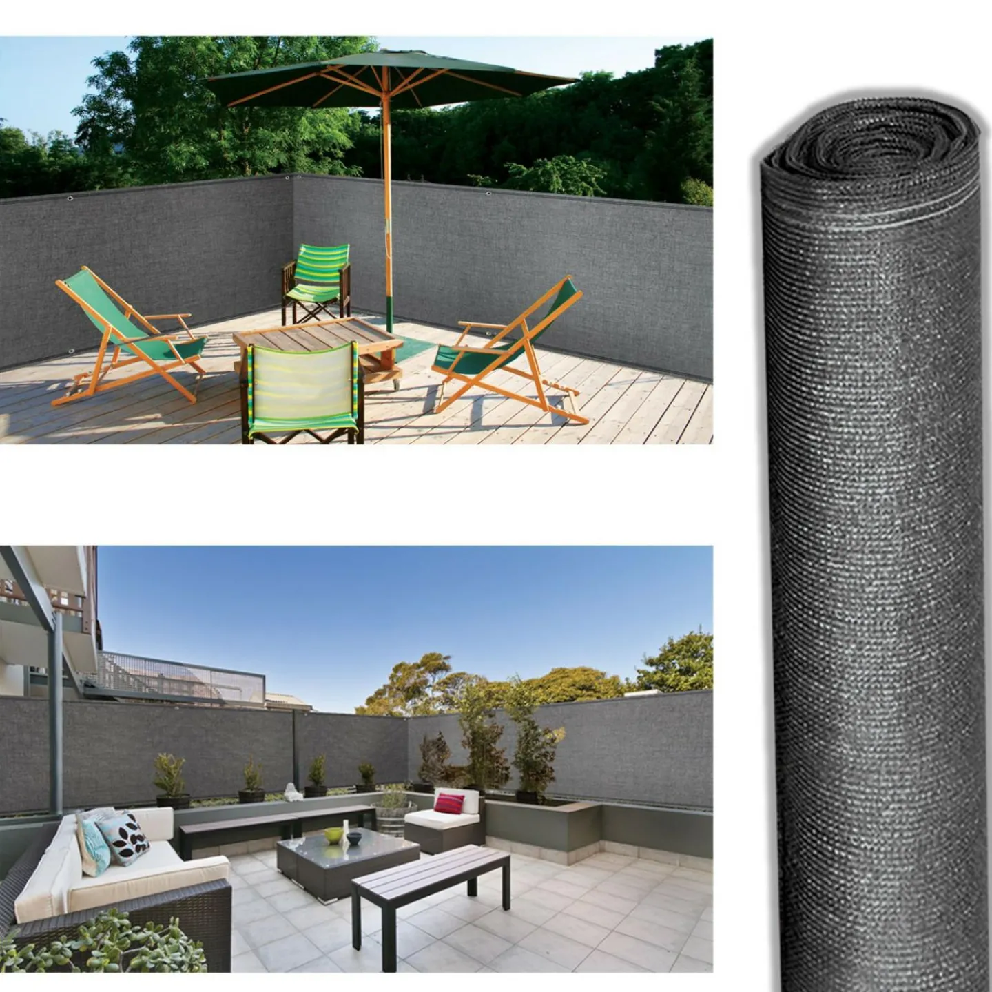 Brise vue gris 1,2m x 10m occultant 220g m²*IDMarket Clearance