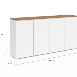 Buffet 160 cm 4 portes blanc et plateau bois*IDMarket Hot