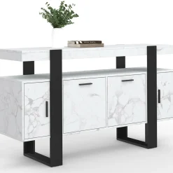 Buffet 140 cm 4 portes effet marbre blanc et noir*IDMarket Online