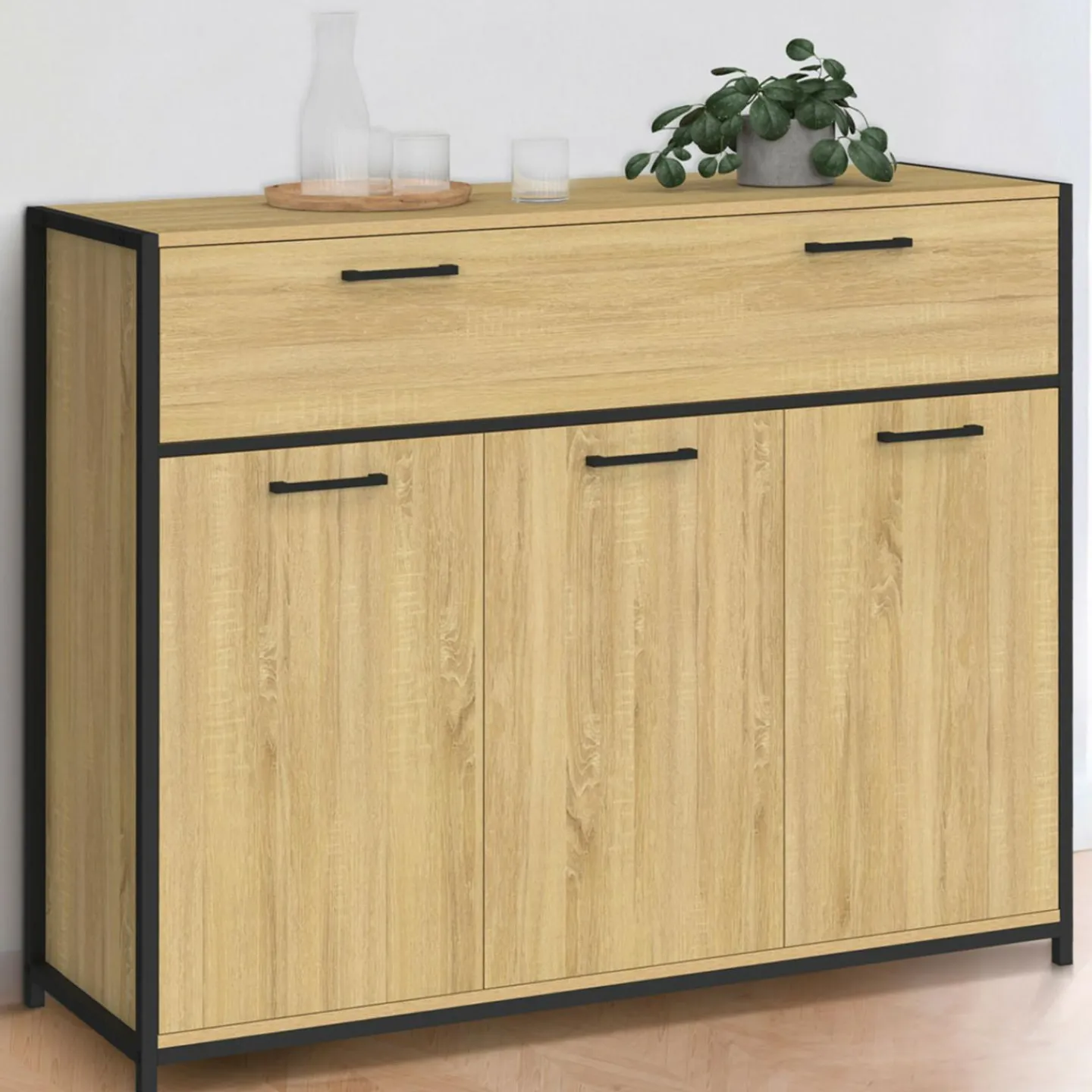 Buffet 100 cm 3 portes et 1 tiroir design industriel*IDMarket Outlet