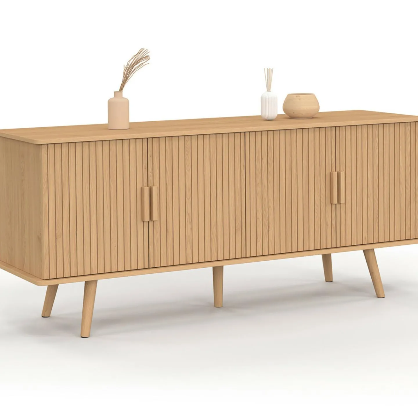 Buffet 140 cm 4 portes lattes tasseau bois coloris chêne design tendance*IDMarket Clearance