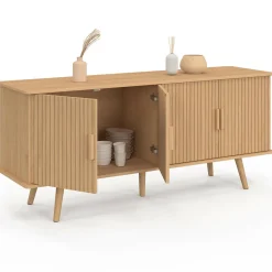 Buffet 140 cm 4 portes lattes tasseau bois coloris chêne design tendance*IDMarket Clearance
