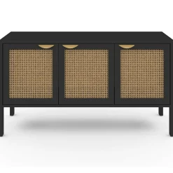 Buffet bas 3 portes bois noir et cannage 110 cm*IDMarket Best