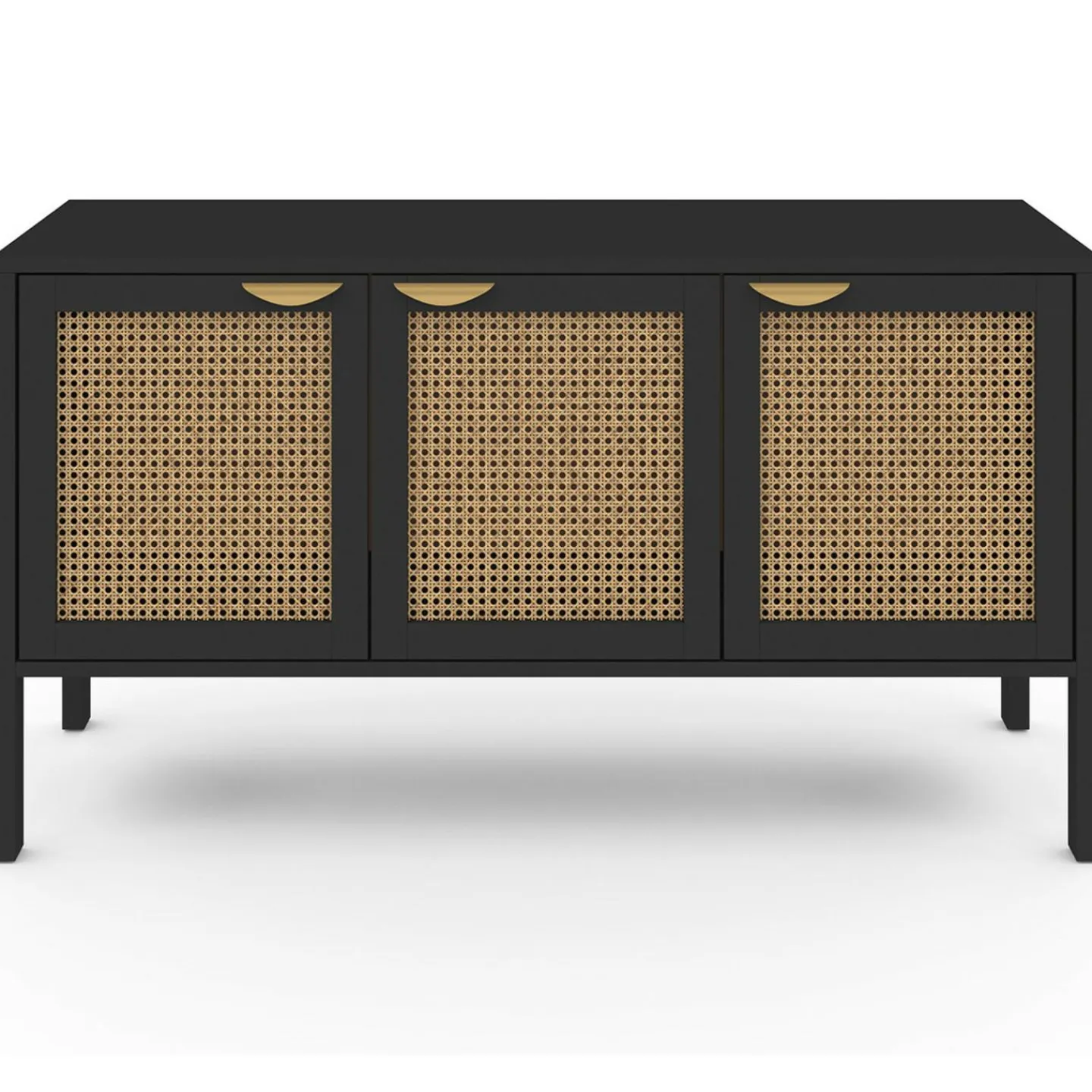 Buffet bas 3 portes bois noir et cannage 110 cm*IDMarket Best