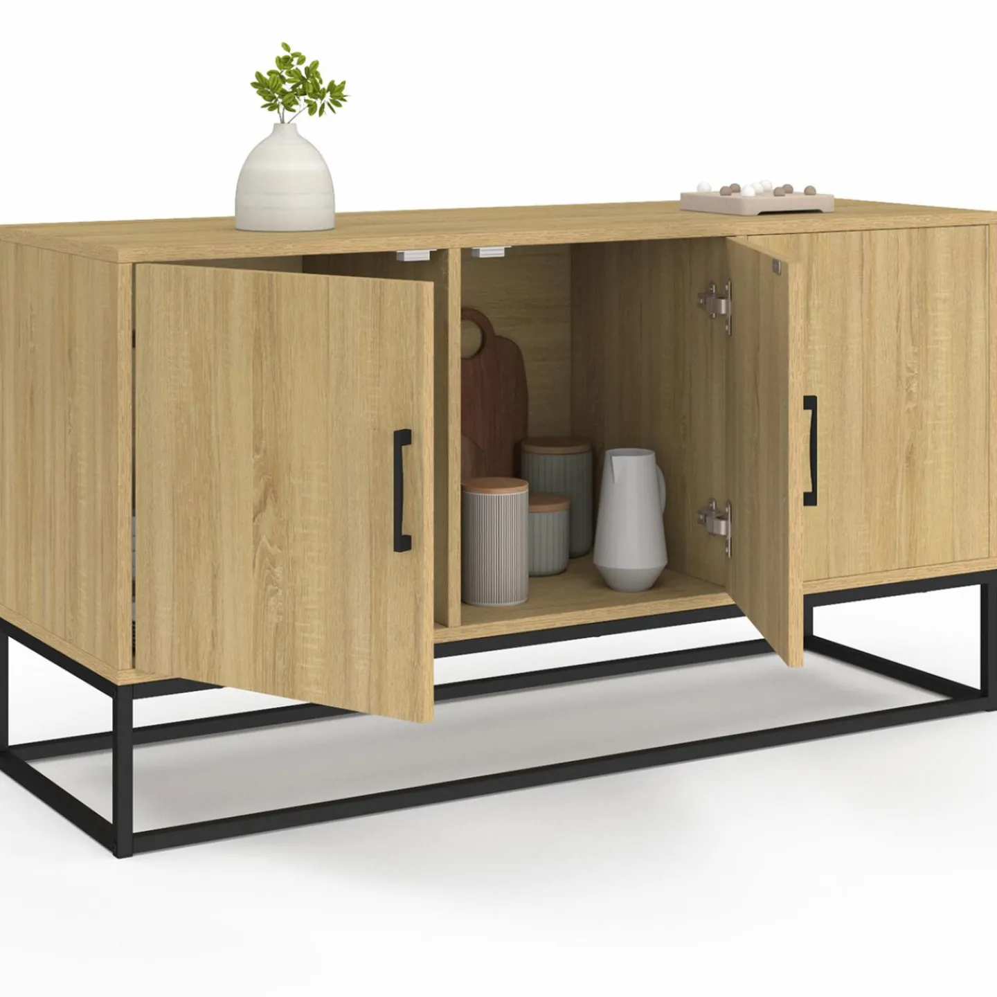 Buffet bas industriel bois et noir*IDMarket New
