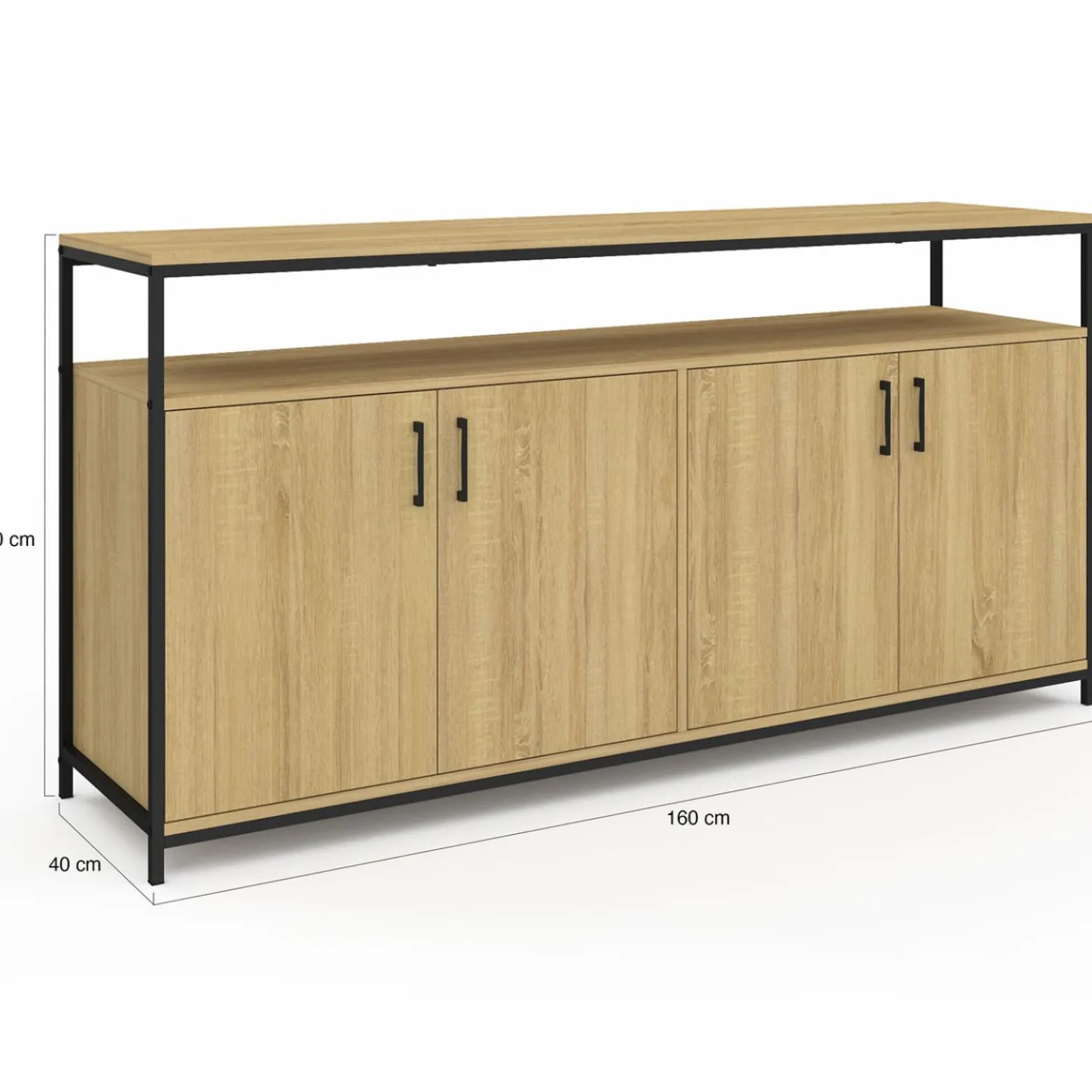 Buffet bois et noir style industriel 160 cm 4 portes*IDMarket Best
