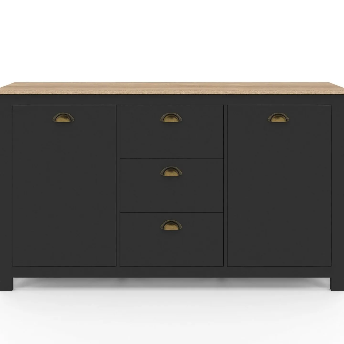 Buffet campagne 130 CM 2 portes 3 tirroirs bois et noir*IDMarket Sale