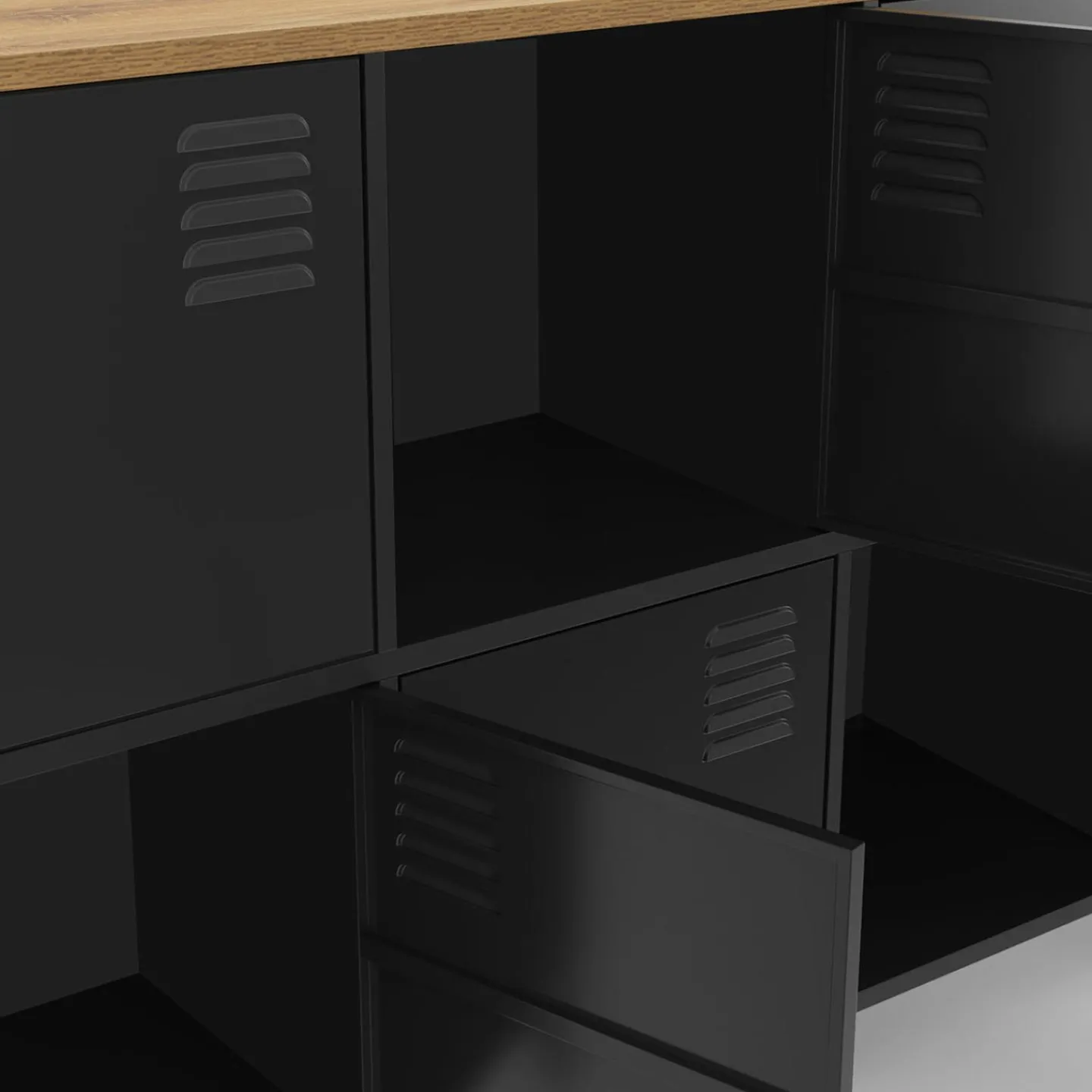 Buffet casier 8 portes en métal noir avec plateau bois 139 cm*IDMarket Outlet