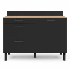 Buffet casserolier de cuisine noir et façon hêtre avec 1 porte et 3 tiroirs*IDMarket Hot