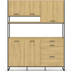 Buffet casserolier de cuisine 140 cm 5 portes + 3 tiroirs design industriel*IDMarket Sale