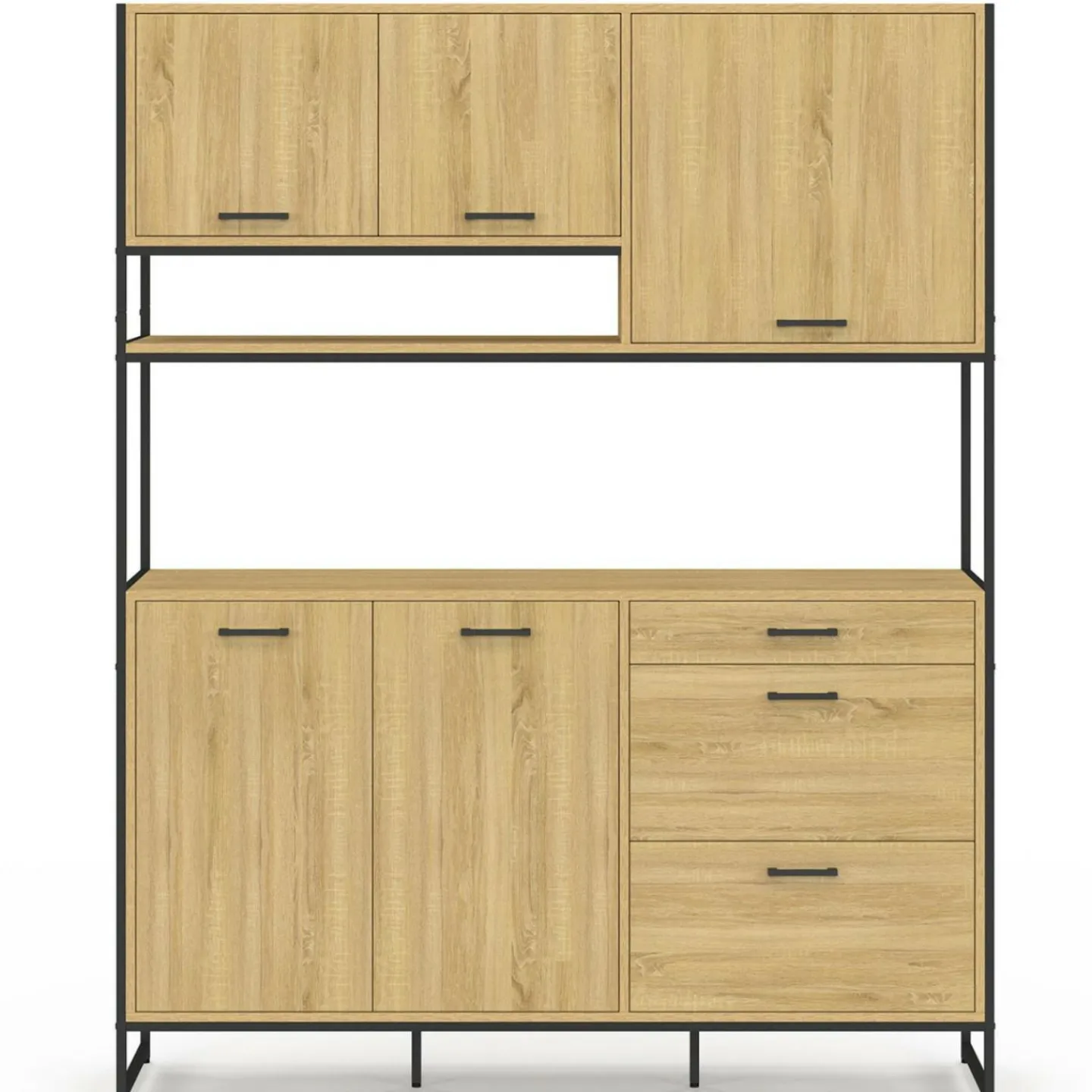 Buffet casserolier de cuisine 140 cm 5 portes + 3 tiroirs design industriel*IDMarket Sale
