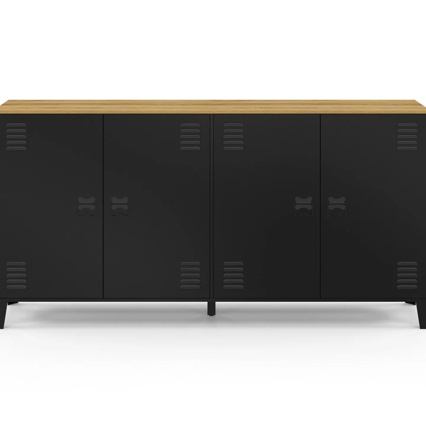 Buffet 160cm ESTER 4 portes en métal noir plateau bois design industriel*IDMarket Clearance