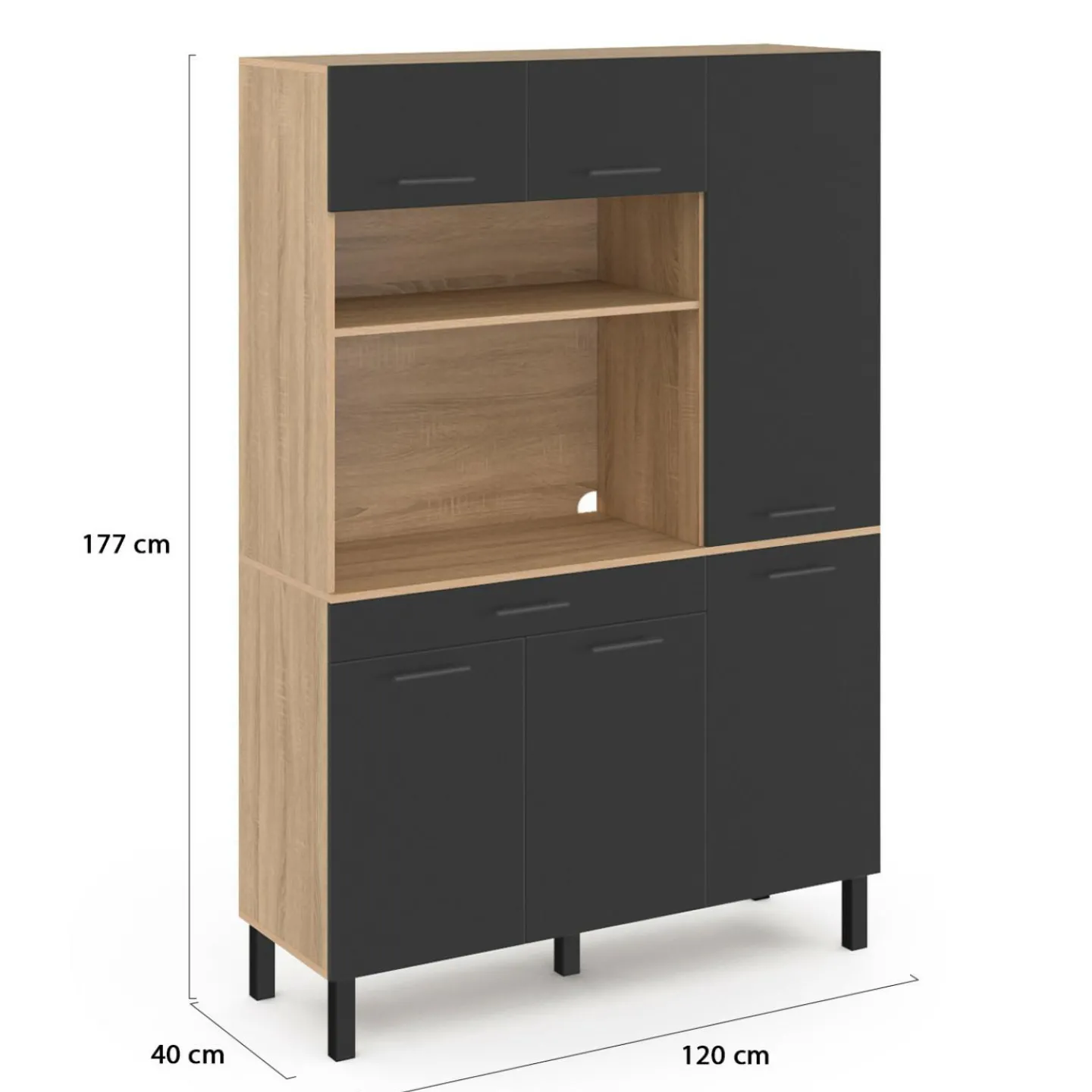 Buffet de cuisine avec rangement 120 cm façon hêtre et noir*IDMarket Hot