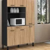 Buffet de cuisine noir et façon hêtre avec 6 portes + tiroir*IDMarket Hot