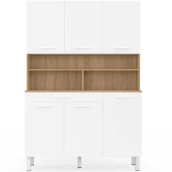 Buffet de cuisine vaisselier blanc et bois façon hêtre 120 cm*IDMarket Discount
