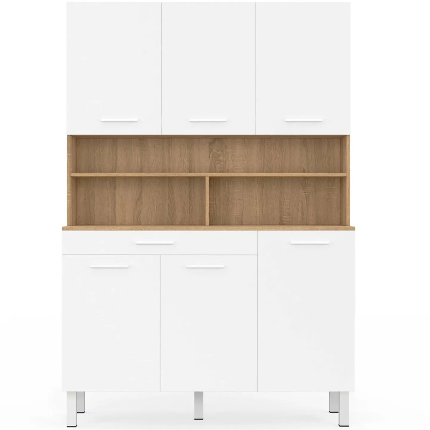 Buffet de cuisine vaisselier blanc et bois façon hêtre 120 cm*IDMarket Discount