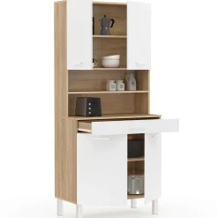 Buffet de cuisine vaisselier blanc et bois façon hêtre 80 cm*IDMarket Sale