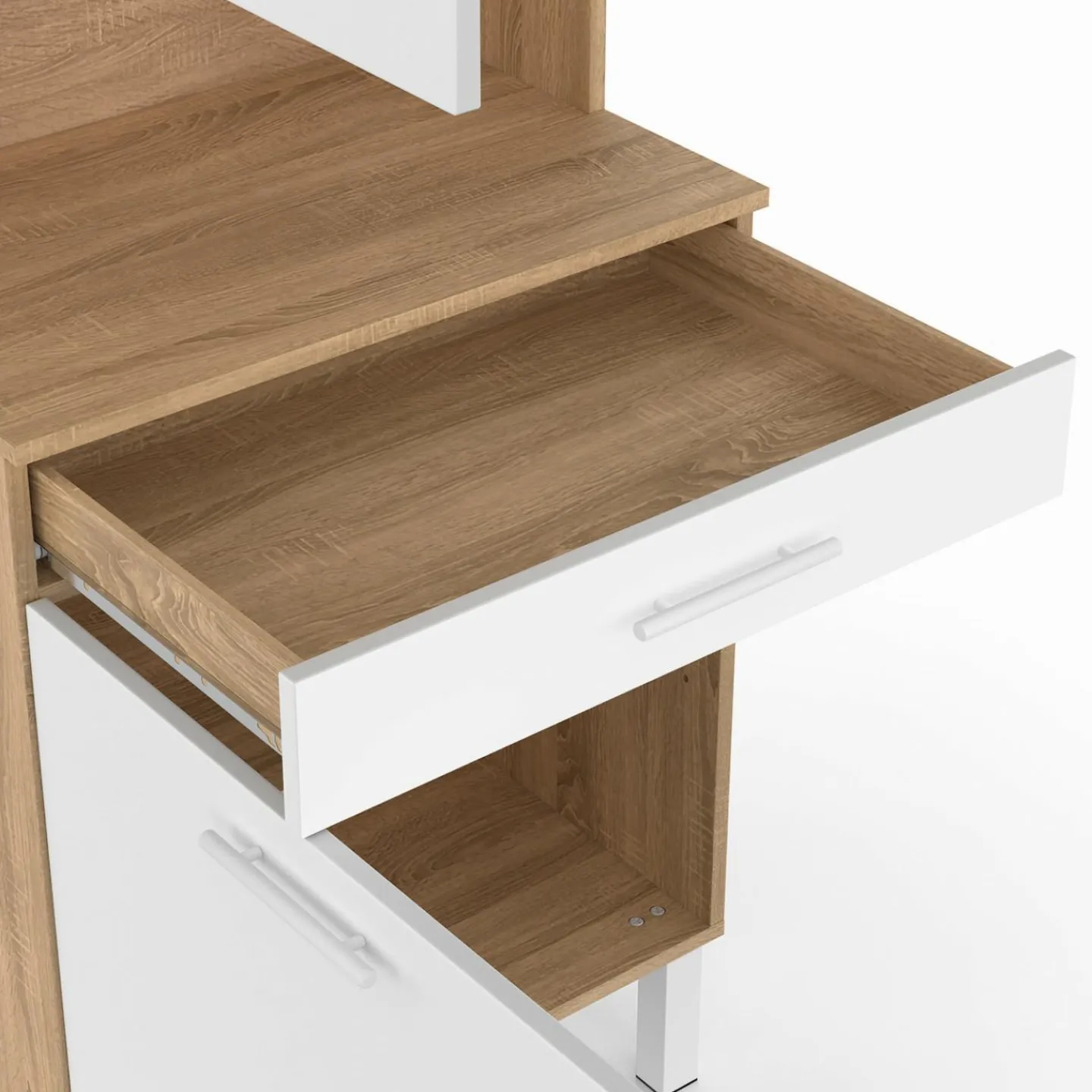 Buffet de cuisine vaisselier blanc et bois façon hêtre 60 cm*IDMarket New