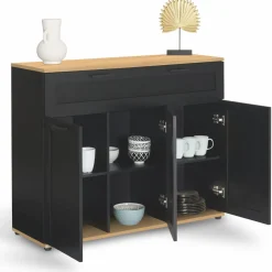 Buffet noir et bois 3 portes et 1 tiroir*IDMarket Best