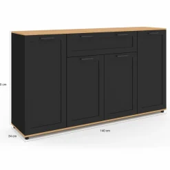 Buffet noir et bois 4 portes 1 tiroir*IDMarket Clearance