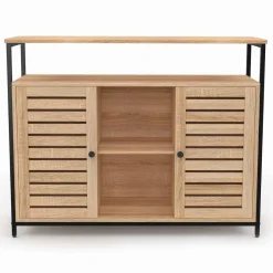 Buffet portes persiennes bois et métal noir*IDMarket Hot