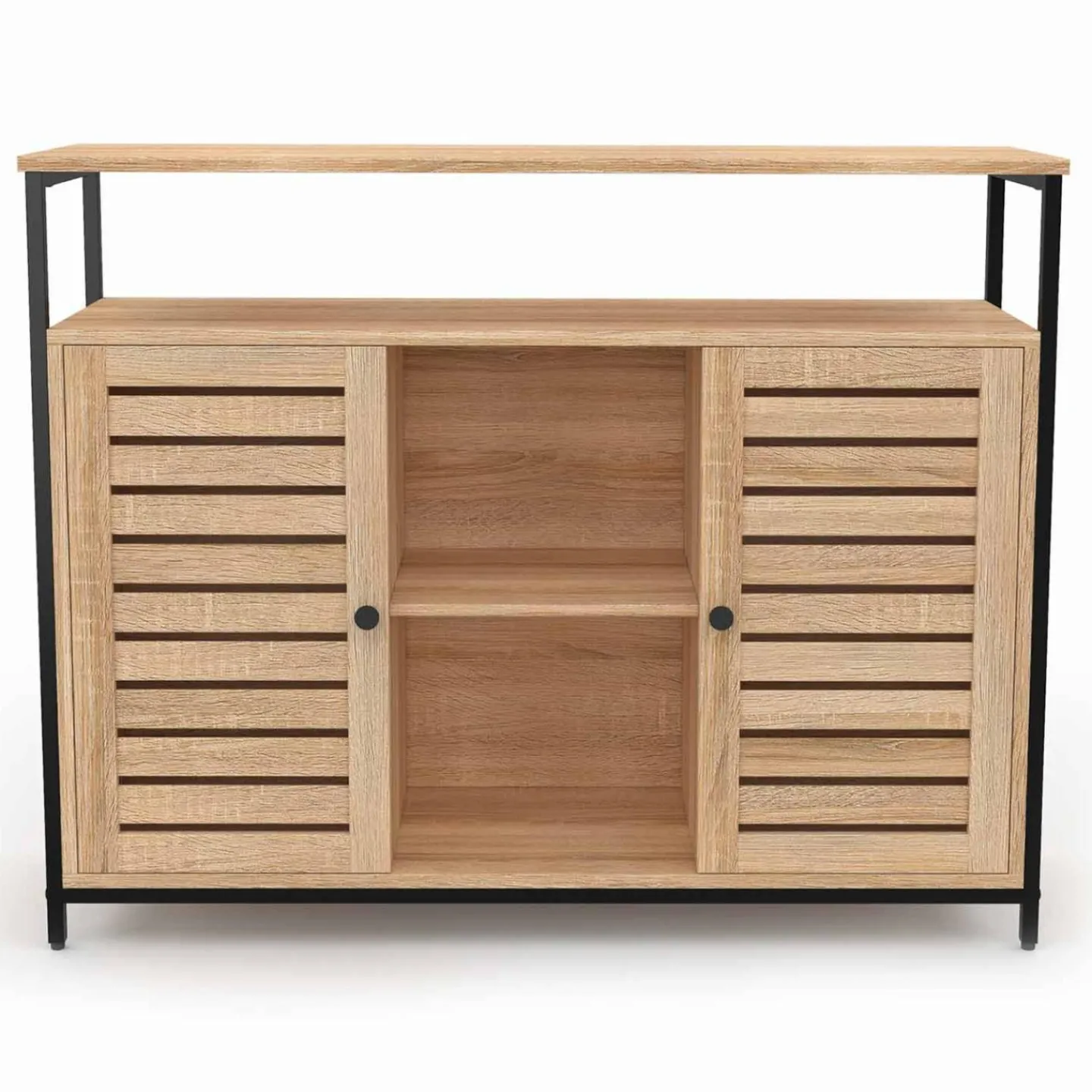 Buffet portes persiennes bois et métal noir*IDMarket Hot