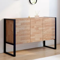 Buffet style industriel 3 portes bois et noir surélevé*IDMarket Discount