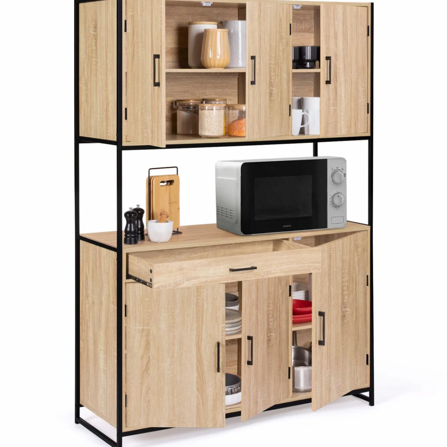 Buffet vaisselier industriel 120 cm 6 portes 1 tiroir*IDMarket Hot