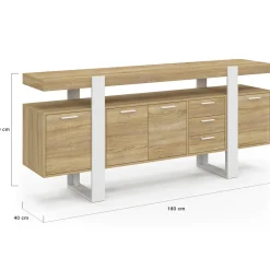 Buffet XXL bois et blanc industriel 180 cm 4 portes 3 tiroirs*IDMarket New