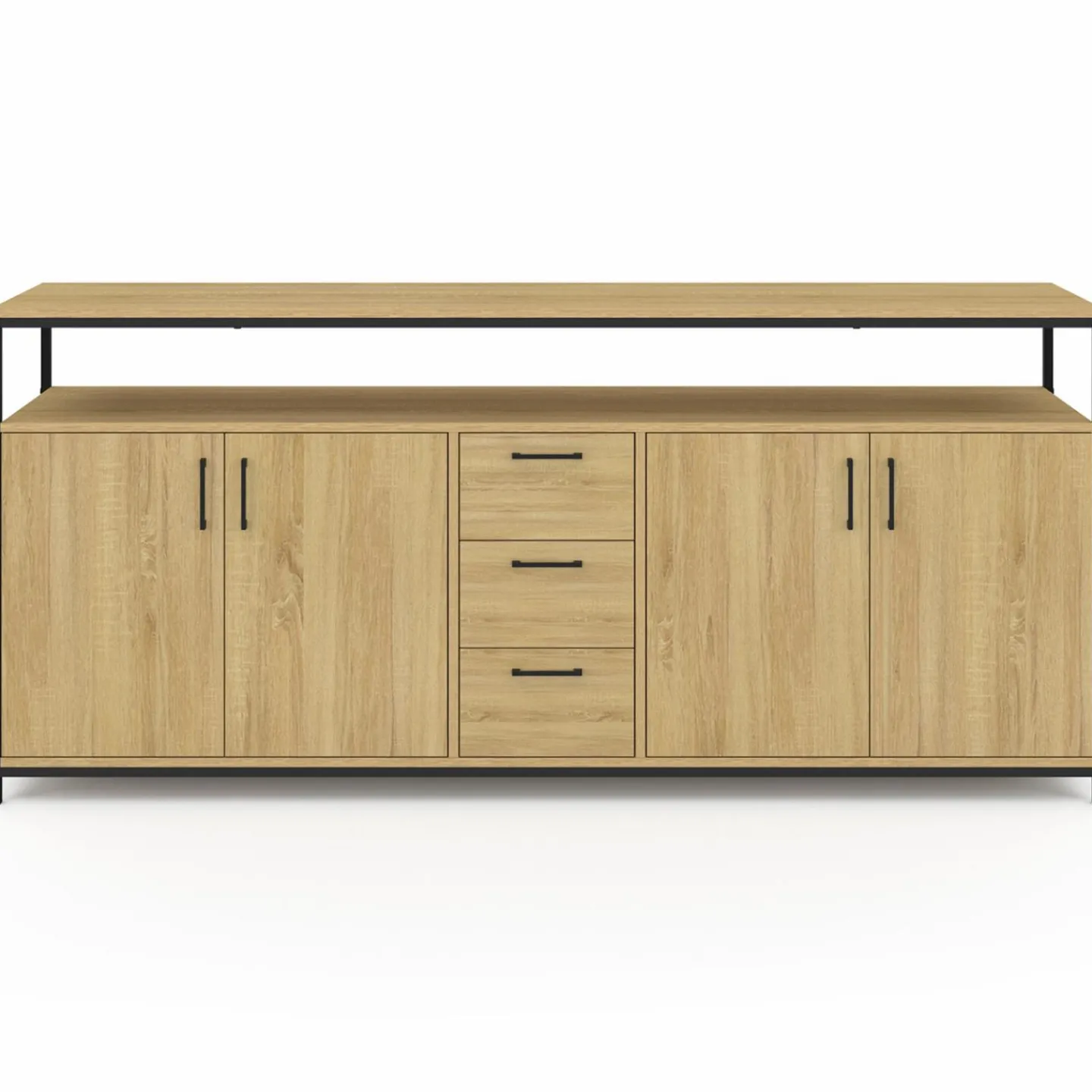 Buffet XXL bois et noir style industriel 180 cm 4 portes et tiroirs*IDMarket Sale