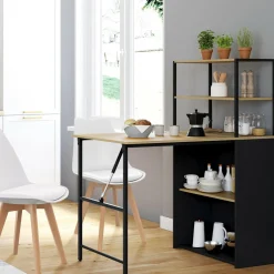 Bureau bibliothèque pliable plateau rabattable bois façon hêtre et noir*IDMarket New