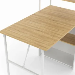Bureau pliable avec étagères bois façon hêtre et blanc*IDMarket Hot