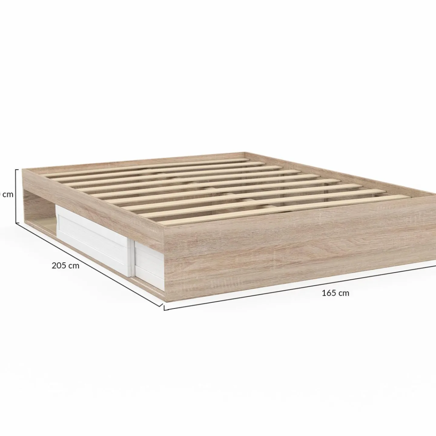 Cadre de lit avec rangements et sommier bois et blanc 160x200 cm*IDMarket Outlet