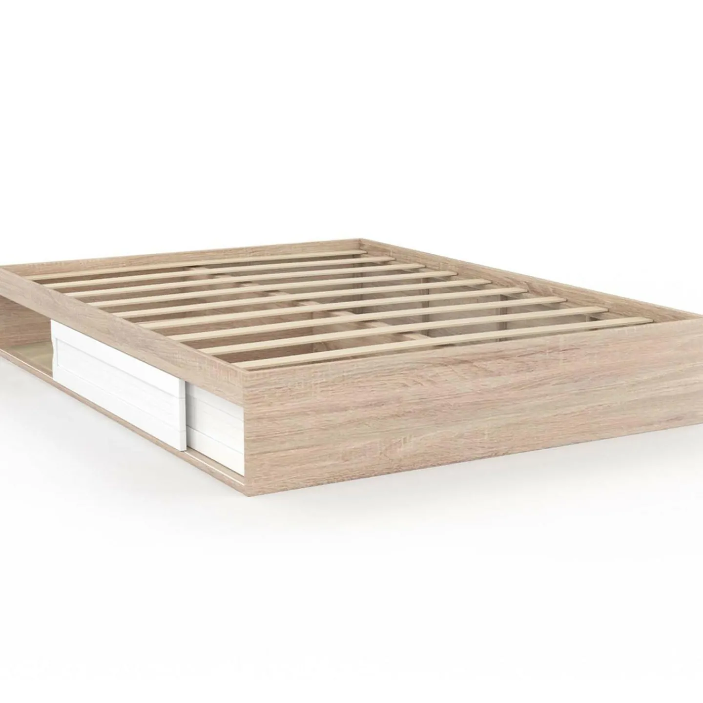 Cadre de lit 140x190 cm avec sommier et rangements blanc et bois*IDMarket Discount