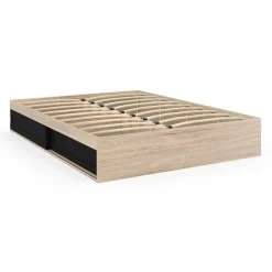 Cadre de lit 140x190 cm avec sommier et rangements noir et bois*IDMarket Hot
