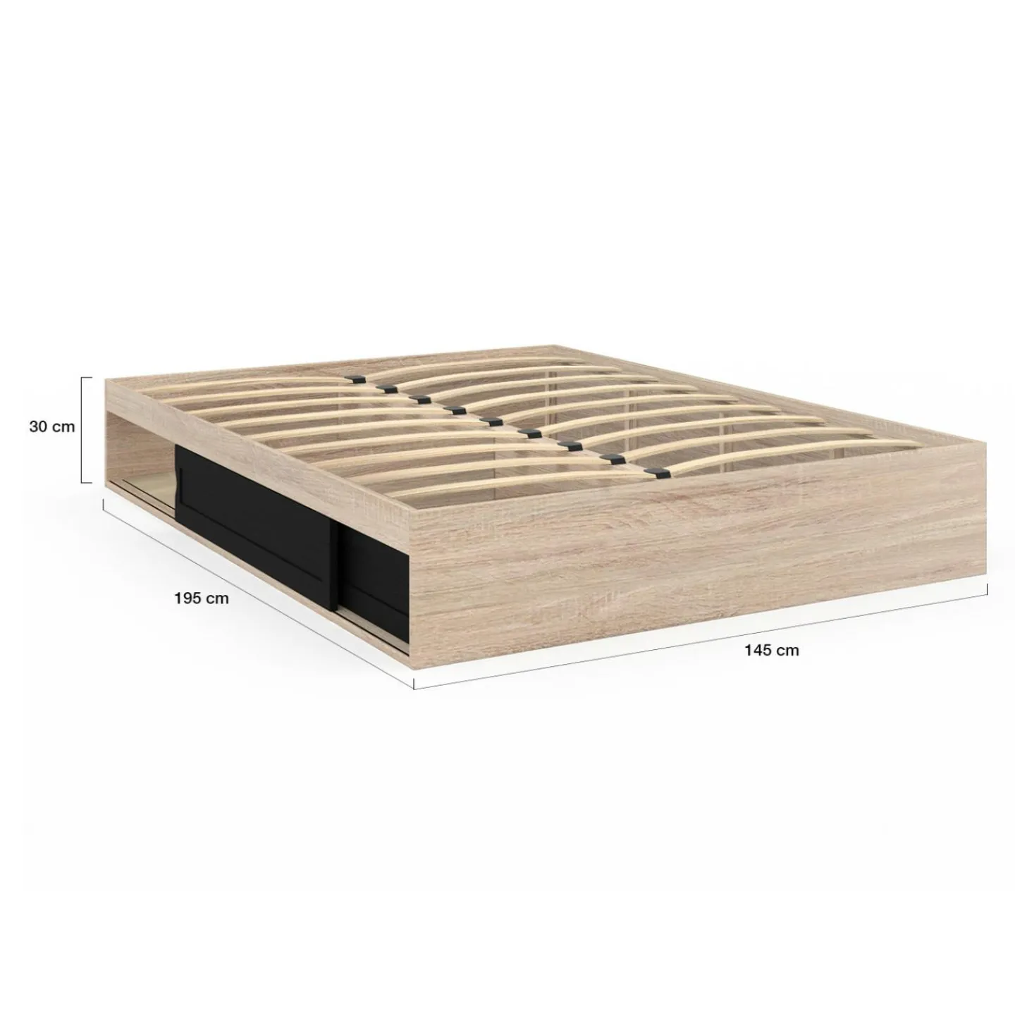 Cadre de lit 140x190 cm avec sommier et rangements noir et bois*IDMarket Hot