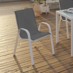 Chaises de jardin empilables blanc et gris - lot de 6*IDMarket New